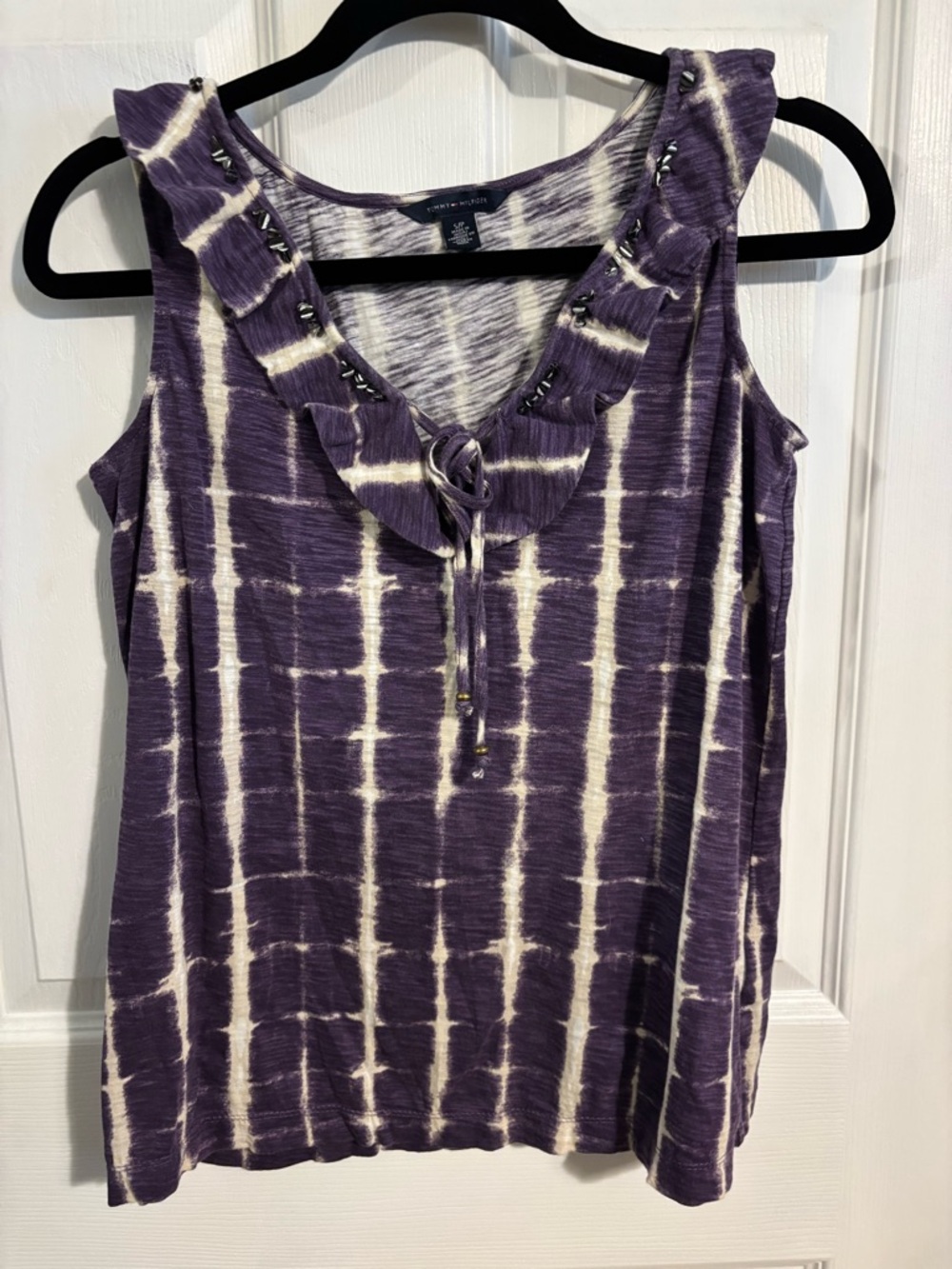 😍Tommy Hilfiger Purple and Cream Tie-Dye Ruffle Neck Tank Size small